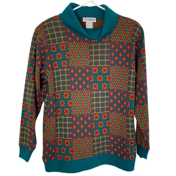 Vintage 90s Granny Sweater Tunic Patchwork Design Oversize Size Small Womens - Picture 1 of 12